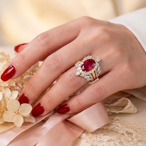 Bague Vintage “jardin rubis” (taille standard/Acier inoxydable)