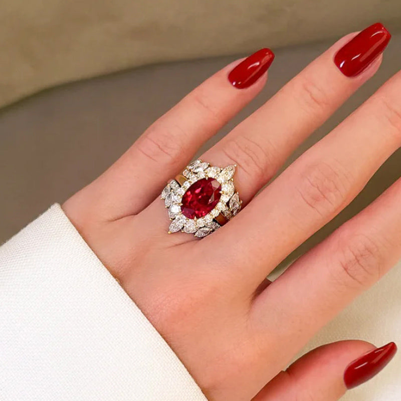 Bague Vintage “jardin rubis” (taille standard/Acier inoxydable)