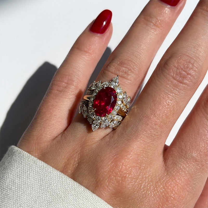 Bague Vintage “jardin rubis” (taille standard/Acier inoxydable)