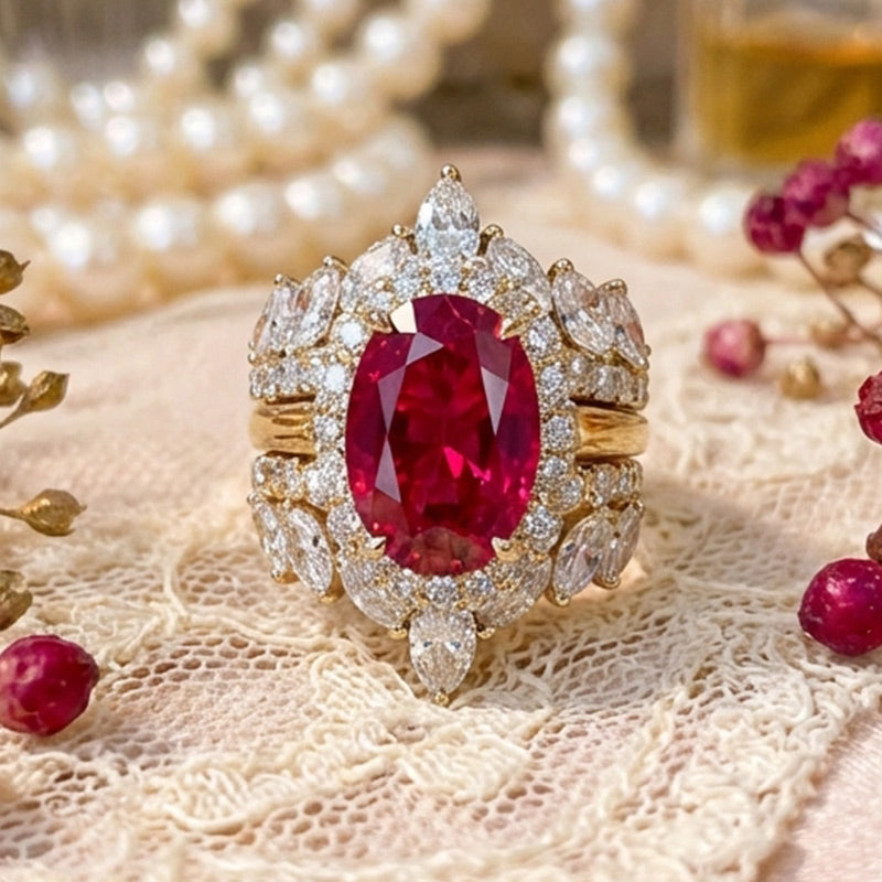 Bague Vintage “jardin rubis” (taille standard/Acier inoxydable)