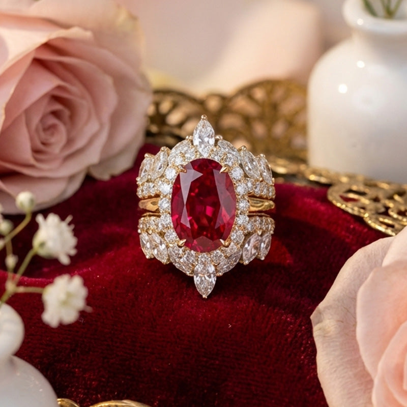 Bague Vintage “jardin rubis” (taille standard/Acier inoxydable)
