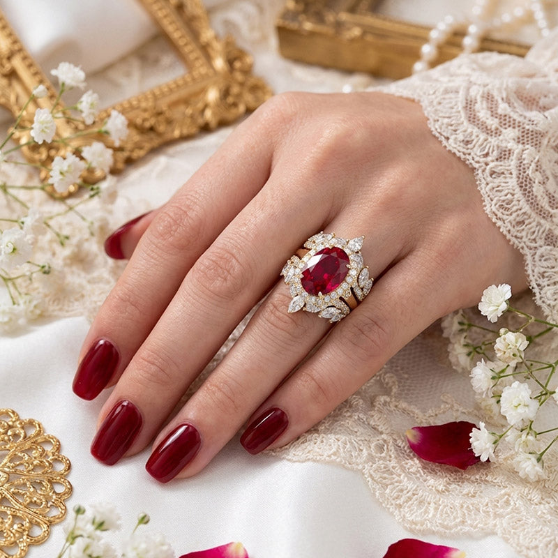 Bague Vintage “jardin rubis” (taille standard/Acier inoxydable)