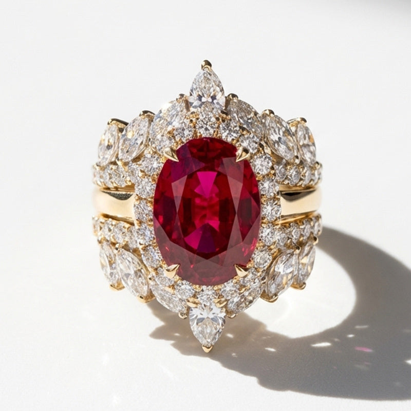 Bague Vintage “jardin rubis” (taille standard/Acier inoxydable)