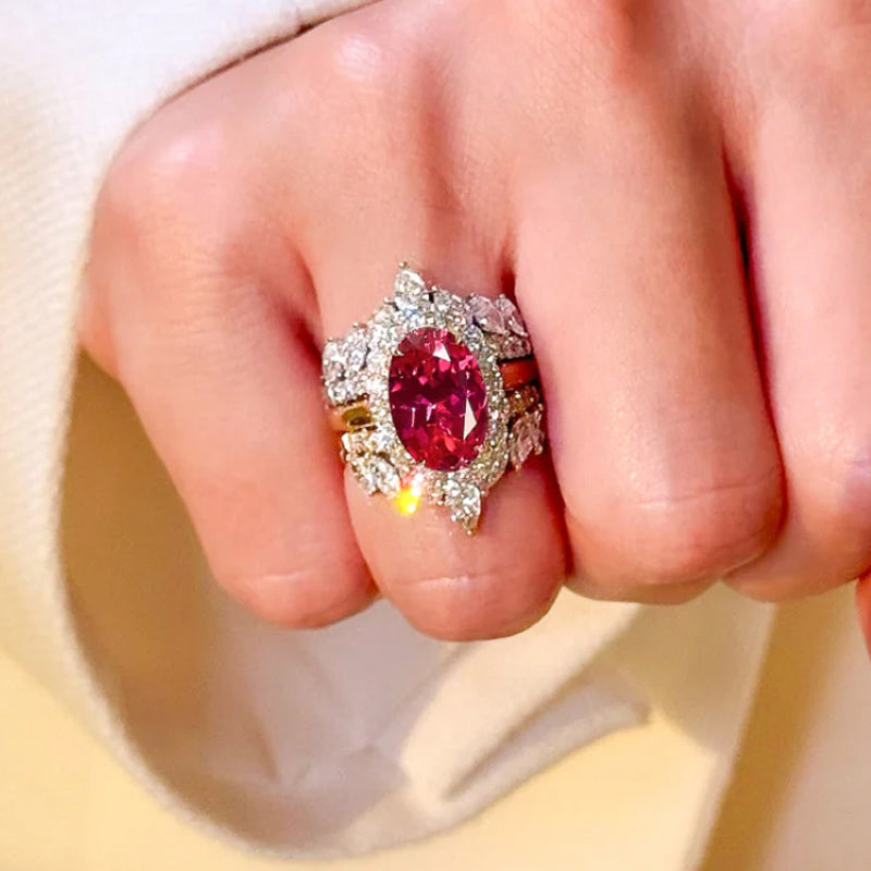 Bague Vintage “jardin rubis” (taille standard/Acier inoxydable)