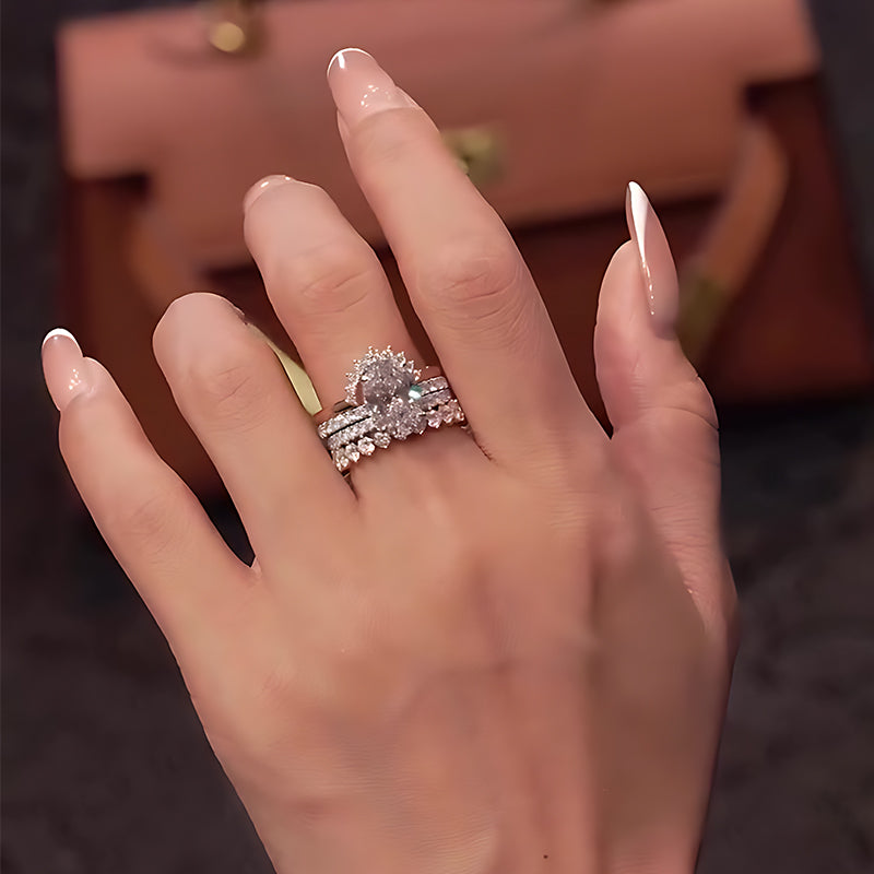 4ct Oval White Sapphire 4-Piece Stackable Ring Set